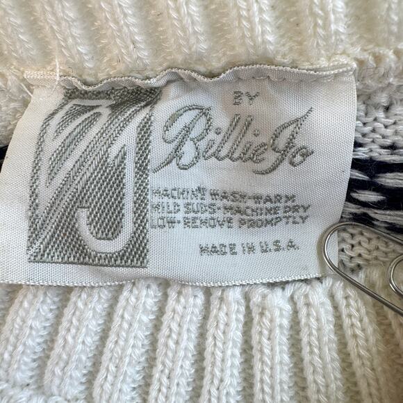 Billie Jo Womens Vintage Knit Sweater Measures S Pointelle Made In USA  Blue - Picture 2 of 6